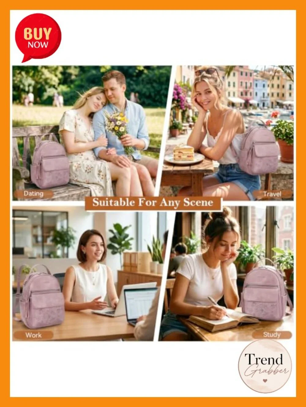 Faux Leather Mini Backpack for Women, Lightweight Daypack with Multi Pockets,